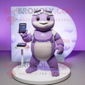 Lavender Glyptodon mascot costume character dressed with a One-Piece Swimsuit and Smartwatches