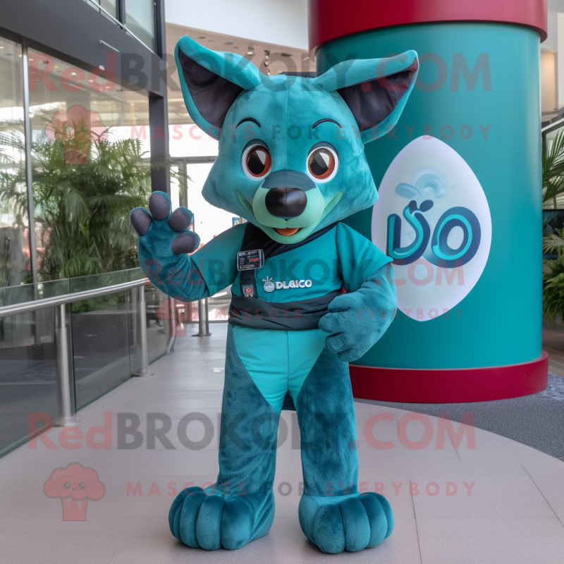 Teal Dingo mascot costume character dressed with a Cover-up and Hairpins