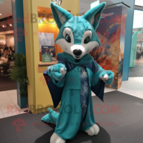 Teal Dingo mascot costume character dressed with a Cover-up and Hairpins