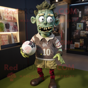 Olive Zombie mascot costume character dressed with a Rugby Shirt and Pocket squares