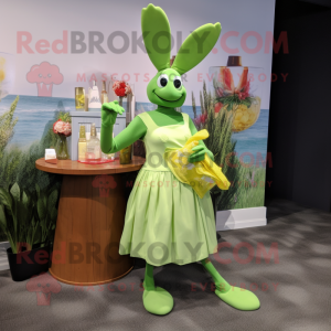 Lime Green Lobster Bisque mascot costume character dressed with a Cocktail Dress and Tote bags