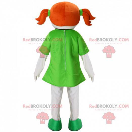 Mascotte de fillette rousse, costume d'enfant avec des couettes