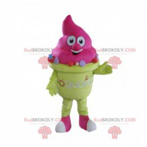 Mascotte de crème glacée rose, costume de cornet de glace -