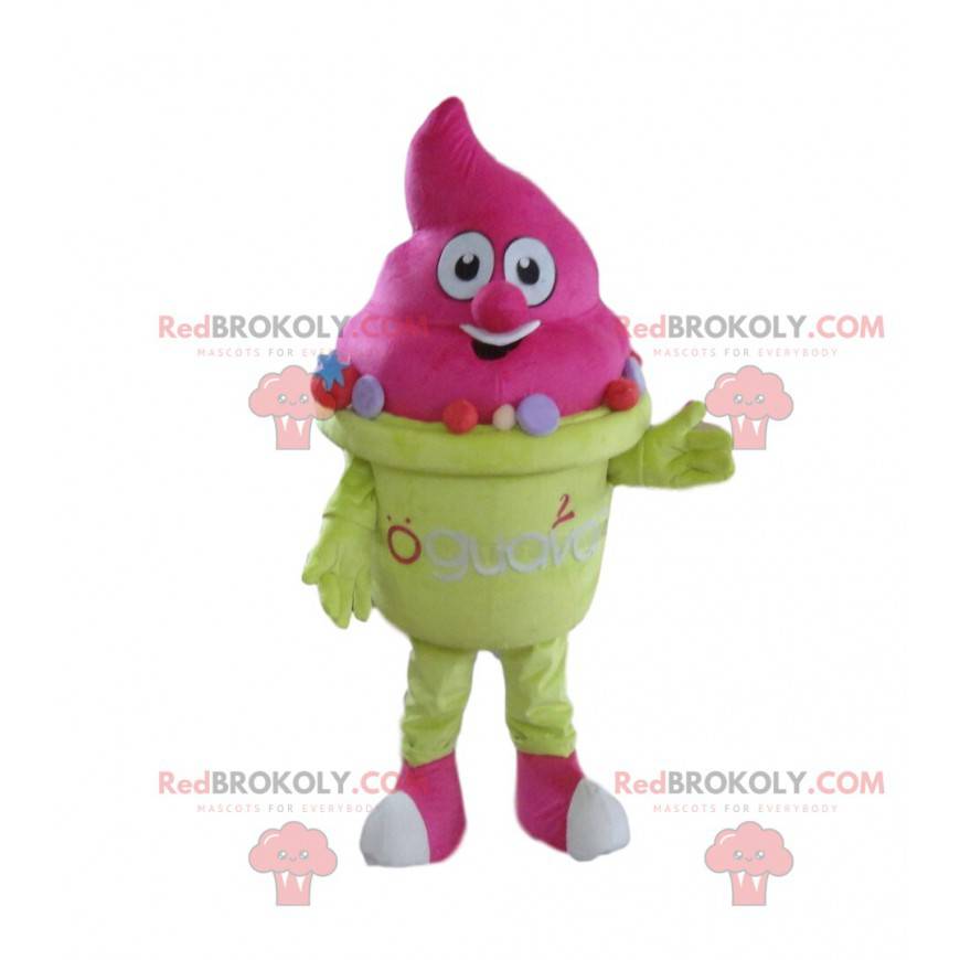 Mascotte de crème glacée rose, costume de cornet de glace -