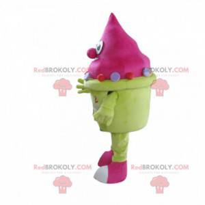 Mascotte de crème glacée rose, costume de cornet de glace -