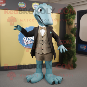 nan Diplodocus mascot costume character dressed with a Suit Pants and Shoe clips