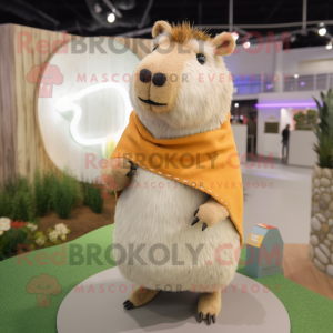 Cream Capybara mascot costume character dressed with a Sweater and Earrings