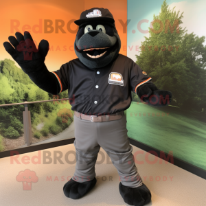 Black Baseball Glove mascot costume character dressed with a Cargo Shorts and Cufflinks