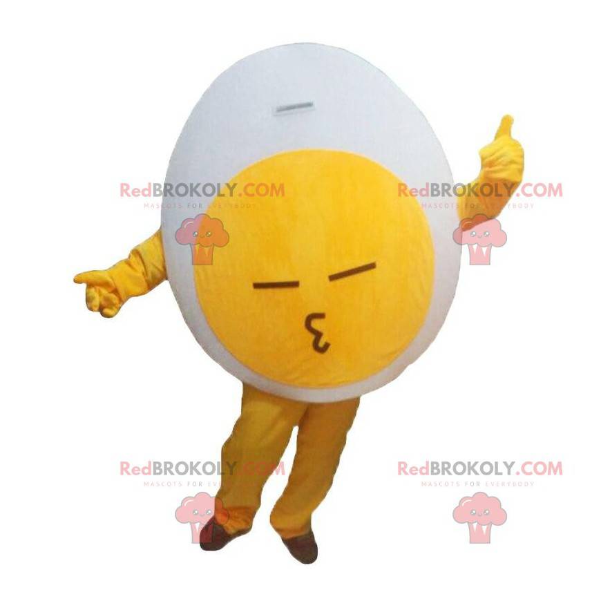 Giant yellow and white egg mascot, hard-boiled egg costume -