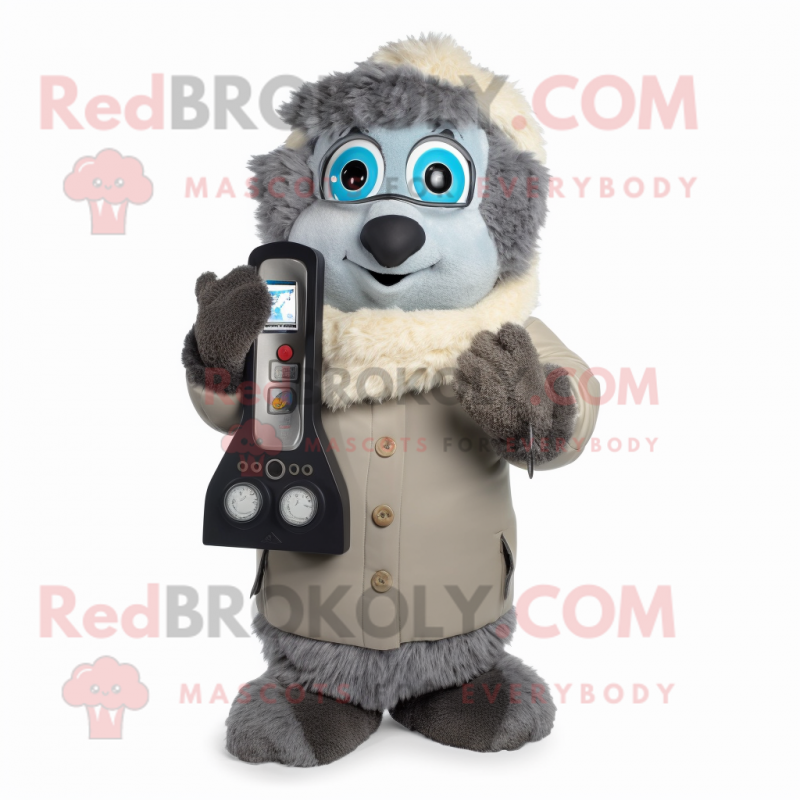 Gray Phone mascot costume character dressed with a Parka and Scarves Gray Phone mascot costume character dressed with a Parka and Scarves