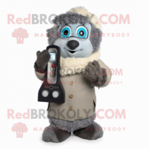 Gray Phone mascot costume character dressed with a Parka and Scarves