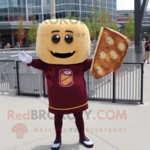Maroon Grilled Cheese Sandwich mascot costume character dressed with a Henley Shirt and Keychains