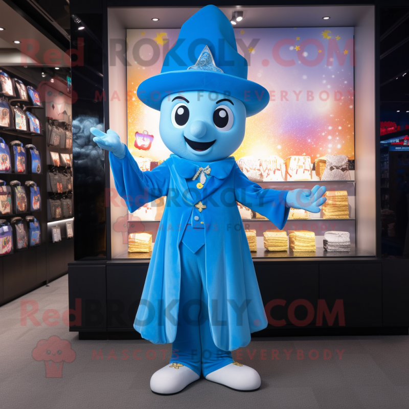 Sky Blue Magician mascot costume character dressed with a Capri Pants and Headbands