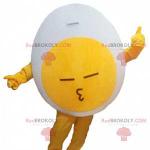 Mascote gigante de ovo branco e amarelo, fantasia de ovo cozido