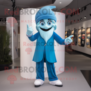 Sky Blue Magician mascot costume character dressed with a Capri Pants and Headbands