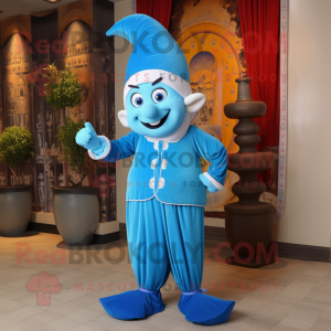 Sky Blue Magician mascot costume character dressed with a Capri Pants and Headbands