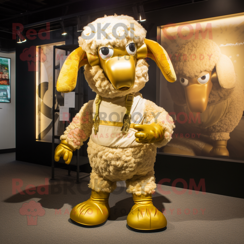 Gold Sheep mascot costume character dressed with a Trousers and Anklets