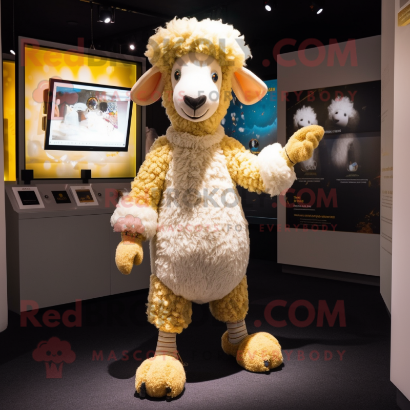 Gold Sheep mascot costume character dressed with a Trousers and Anklets