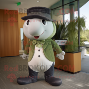 Olive Humpback Whale mascot costume character dressed with a Romper and Ties