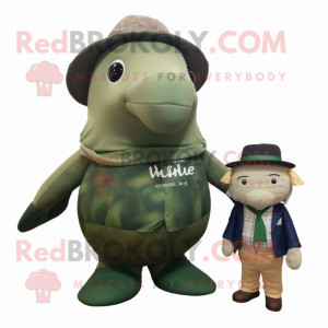Olive Humpback Whale mascot costume character dressed with a Romper and Ties