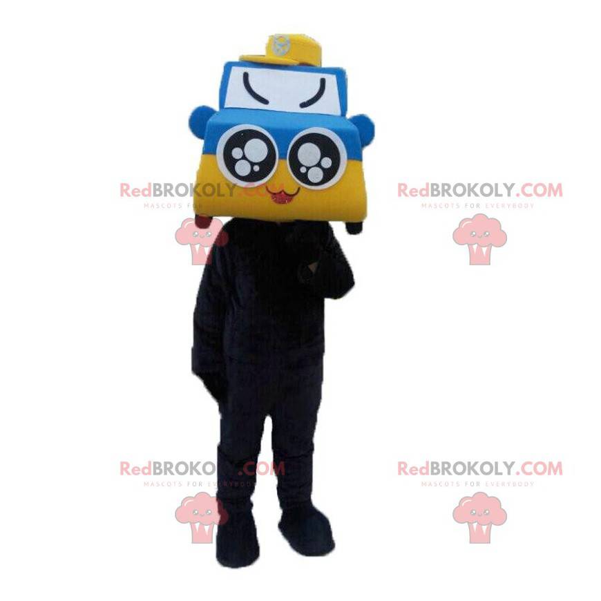 Mascota de coche azul y amarillo, disfraz de coche -