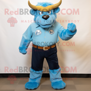 Sky Blue Bison maskot-dräkt...