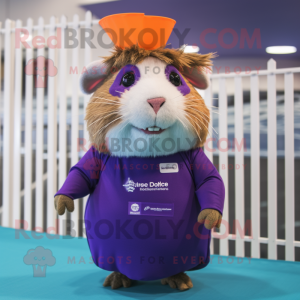 Purple Guinea Pig mascot costume character dressed with a Swimwear and Gloves