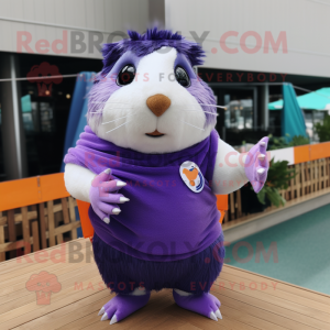 Purple Guinea Pig mascot costume character dressed with a Swimwear and Gloves