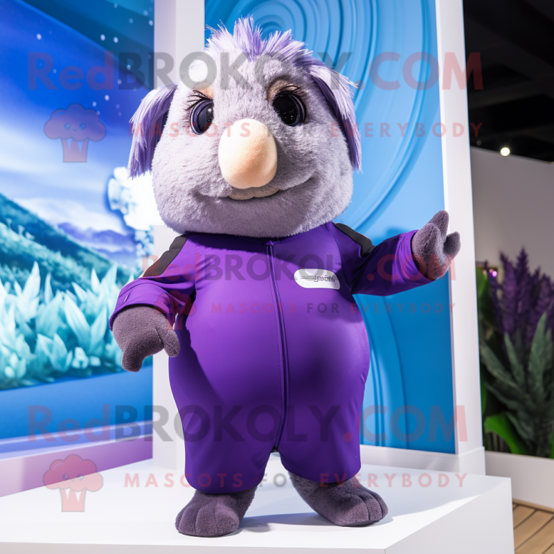 Purple Guinea Pig mascot costume character dressed with a Swimwear and Gloves