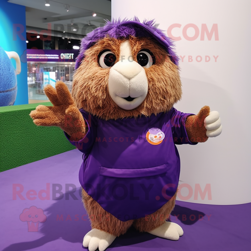 Purple Guinea Pig mascot costume character dressed with a Swimwear and Gloves