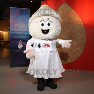 White Paella mascot costume character dressed with a A-Line Dress and Messenger bags