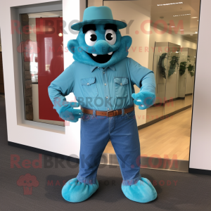 Turquoise Goulash mascot costume character dressed with a Boyfriend Jeans and Cufflinks