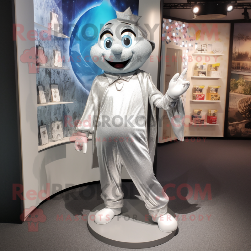 Silver Magician mascot costume character dressed with a Running Shorts and Coin purses