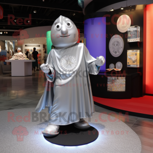 Silver Magician mascot costume character dressed with a Running Shorts and Coin purses