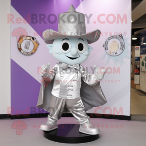 Silver Magician mascot costume character dressed with a Running Shorts and Coin purses