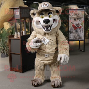 Cream Werewolf mascot costume character dressed with a Cargo Shorts and Hats