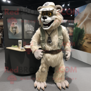 Cream Werewolf mascot costume character dressed with a Cargo Shorts and Hats