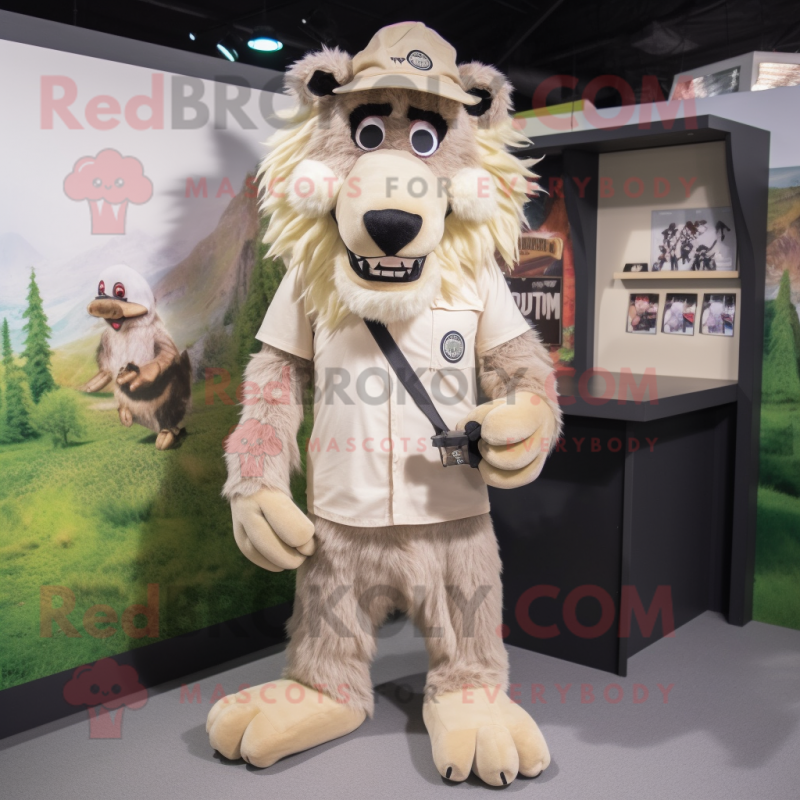 Cream Werewolf mascot costume character dressed with a Cargo Shorts and Hats