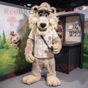 Cream Werewolf mascot costume character dressed with a Cargo Shorts and Hats
