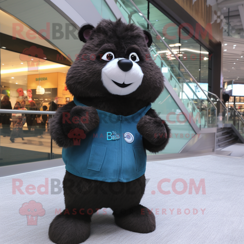 Black Beaver mascot costume character dressed with a Cardigan and Digital watches Black Beaver mascot costume character dressed with a Cardigan and Digital watches