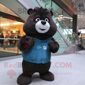 Black Beaver mascot costume character dressed with a Cardigan and Digital watches