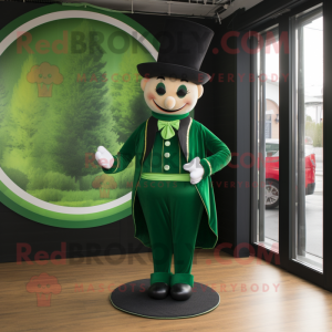 Forest Green Ring Master mascot costume character dressed with a Culottes and Hair clips