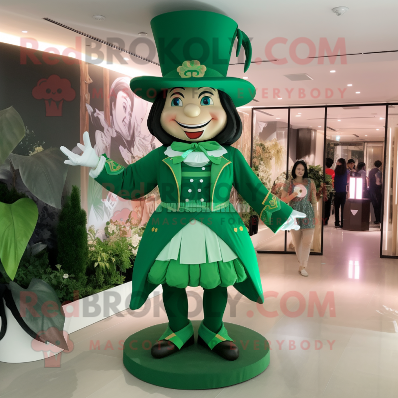 Forest Green Ring Master mascot costume character dressed with a Culottes and Hair clips