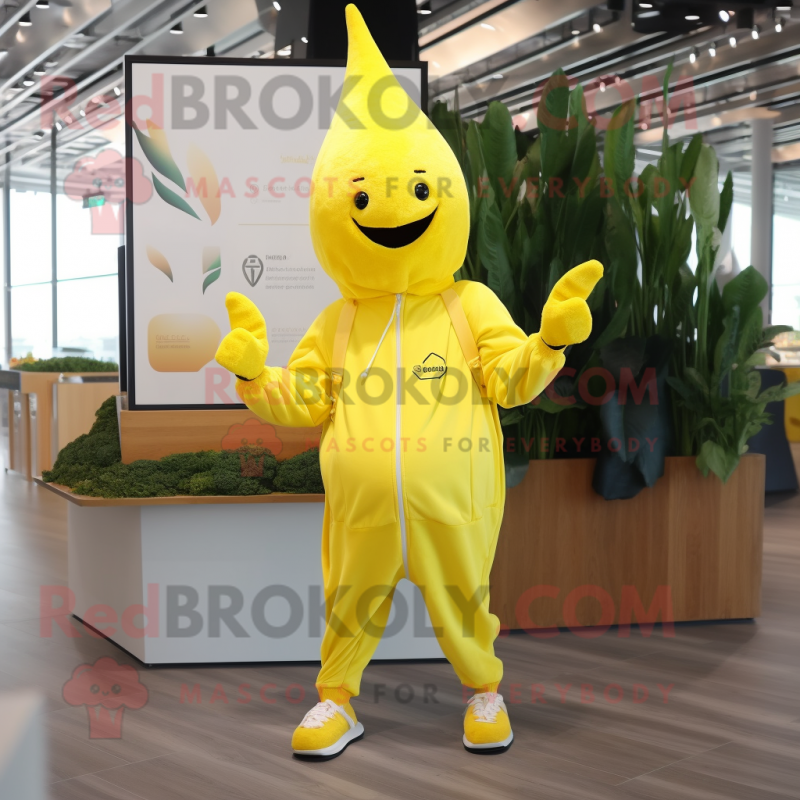 Lemon Yellow Beet mascot costume character dressed with a Hoodie and Bracelets