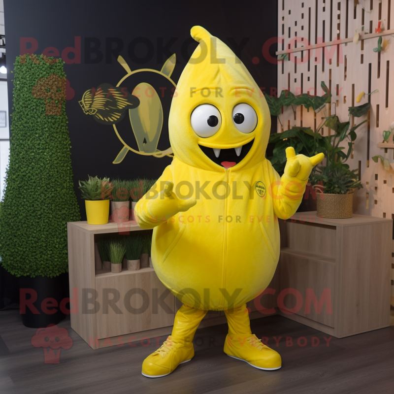 Lemon Yellow Beet mascot costume character dressed with a Hoodie and Bracelets