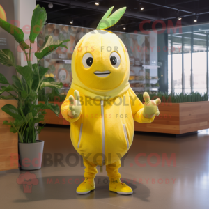 Lemon Yellow Beet mascot costume character dressed with a Hoodie and Bracelets