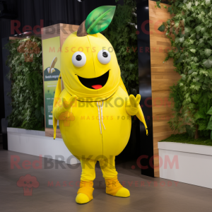 Lemon Yellow Beet mascot costume character dressed with a Hoodie and Bracelets