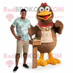 Brown Butter Chicken mascot costume character dressed with a Bermuda Shorts and Earrings