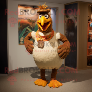 Brown Butter Chicken mascot costume character dressed with a Bermuda Shorts and Earrings