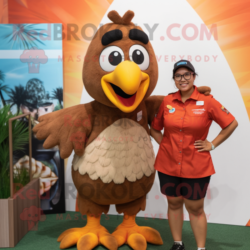 Brown Butter Chicken mascot costume character dressed with a Bermuda Shorts and Earrings Brown Butter Chicken mascot costume character dressed with a Bermuda Shorts and Earrings